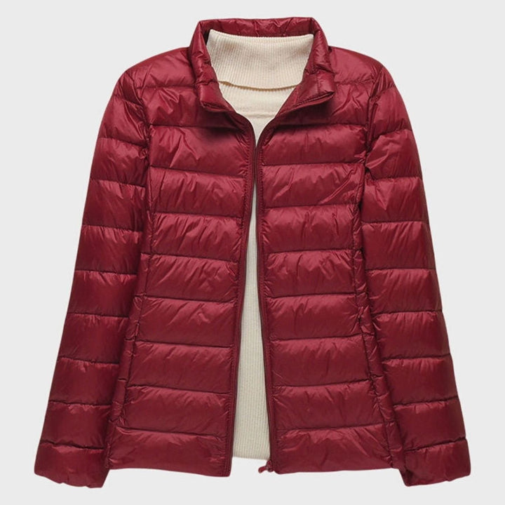 Women's Ultra-Light Quilted Hooded Winter Coat - Burgundy Stand-up Collar