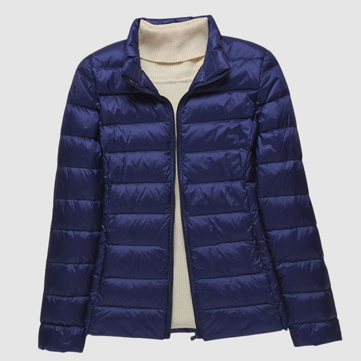 Women's Ultra-Light Quilted Hooded Winter Coat - Dark Blue Stand-up Collar