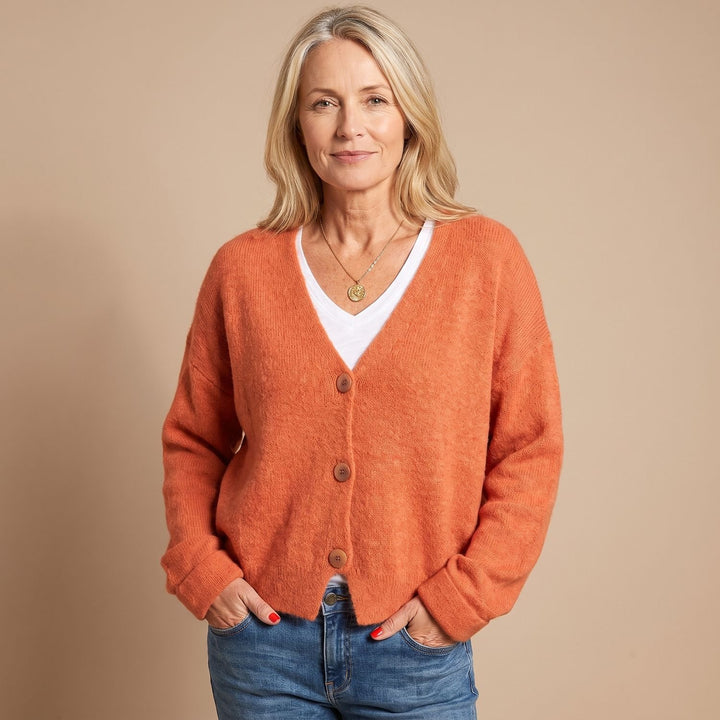 Women's V-Neck Button-Up Relaxed Knit Cardigan Sweater - Orange