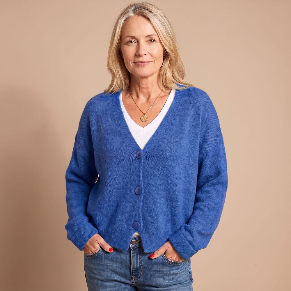 Women's V-Neck Button-Up Relaxed Knit Cardigan Sweater - Blue
