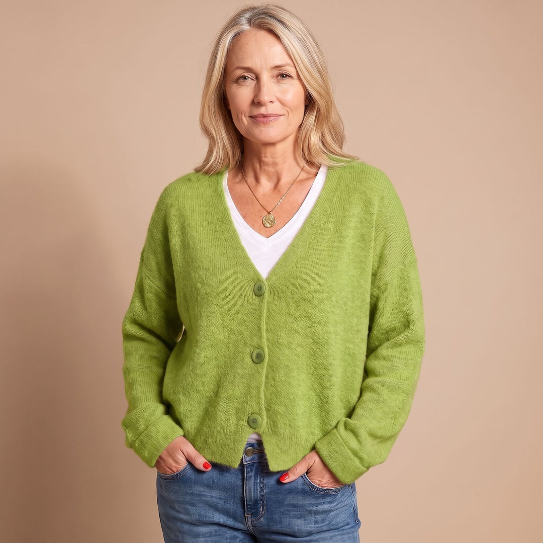 Women's V-Neck Button-Up Relaxed Knit Cardigan Sweater - Light Green
