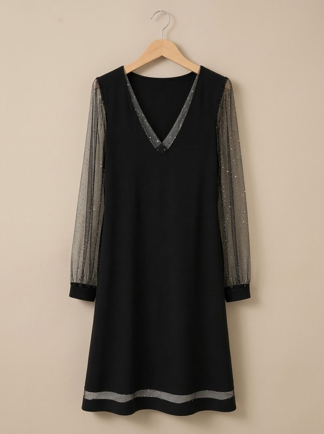 Women's V-Neck Glitter Mesh Sleeve Mini Christmas Party Dress