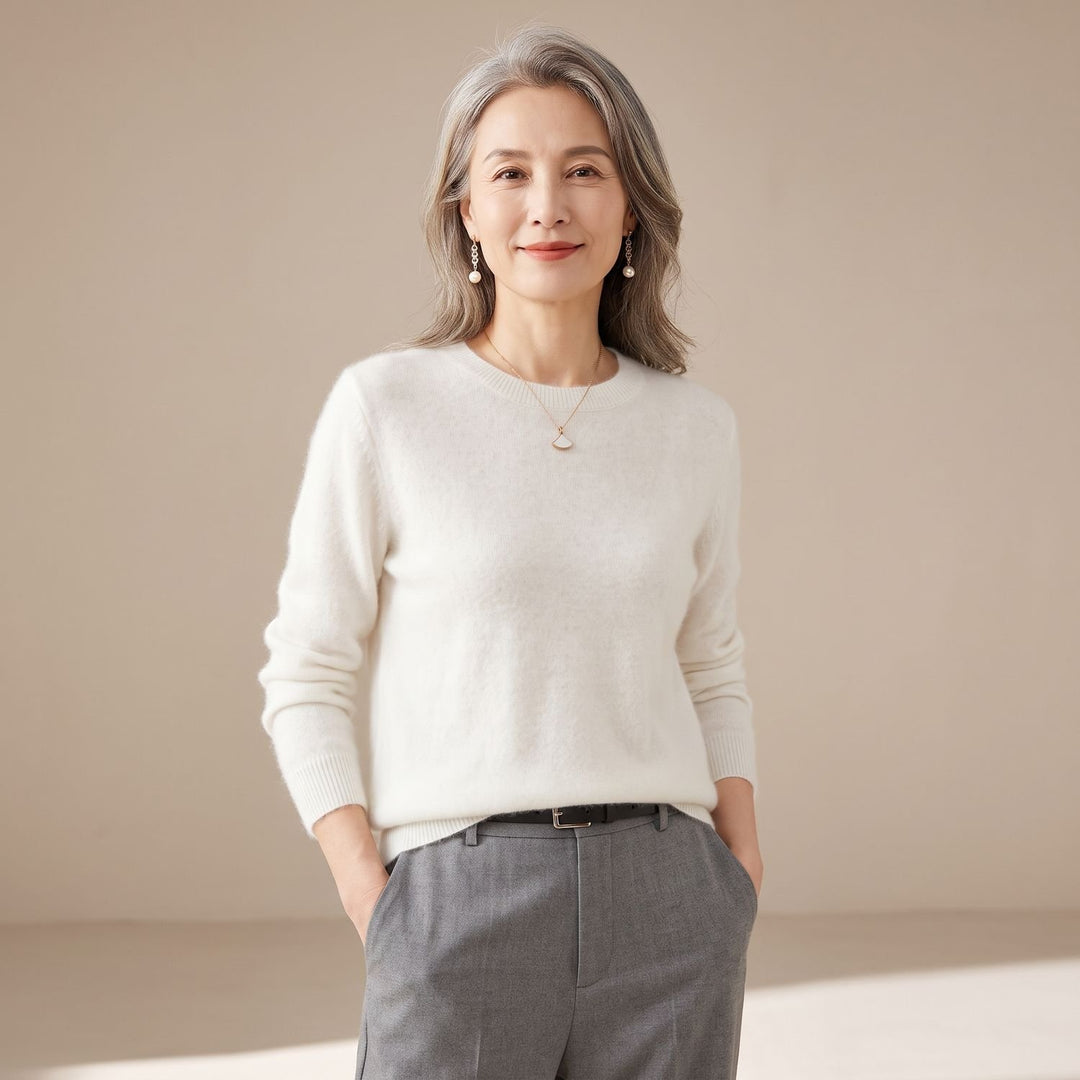 Women's V-Neck Loose Knit Pullover Sweater Relaxed Fit - White