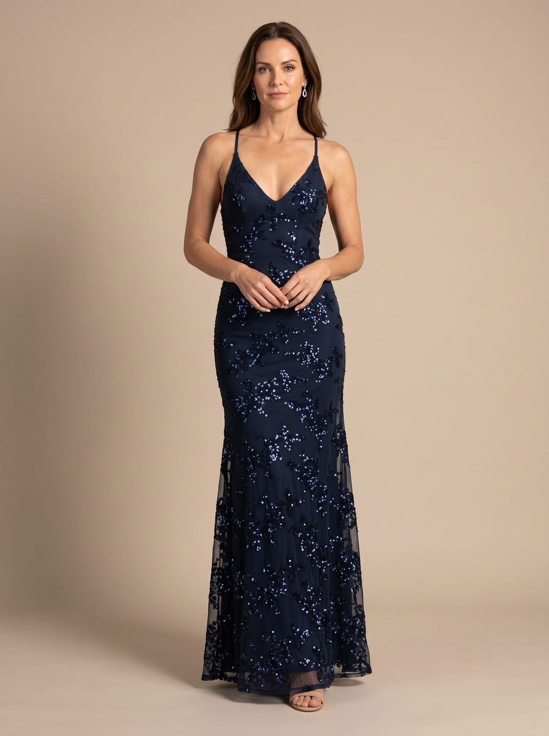 Women's V-Neck Open-Back Sequin Maxi Dress - Blue