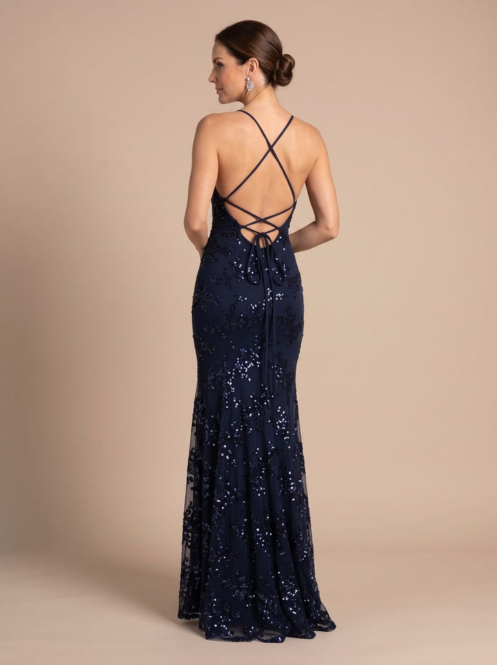 Women's V-Neck Open-Back Sequin Maxi Dress