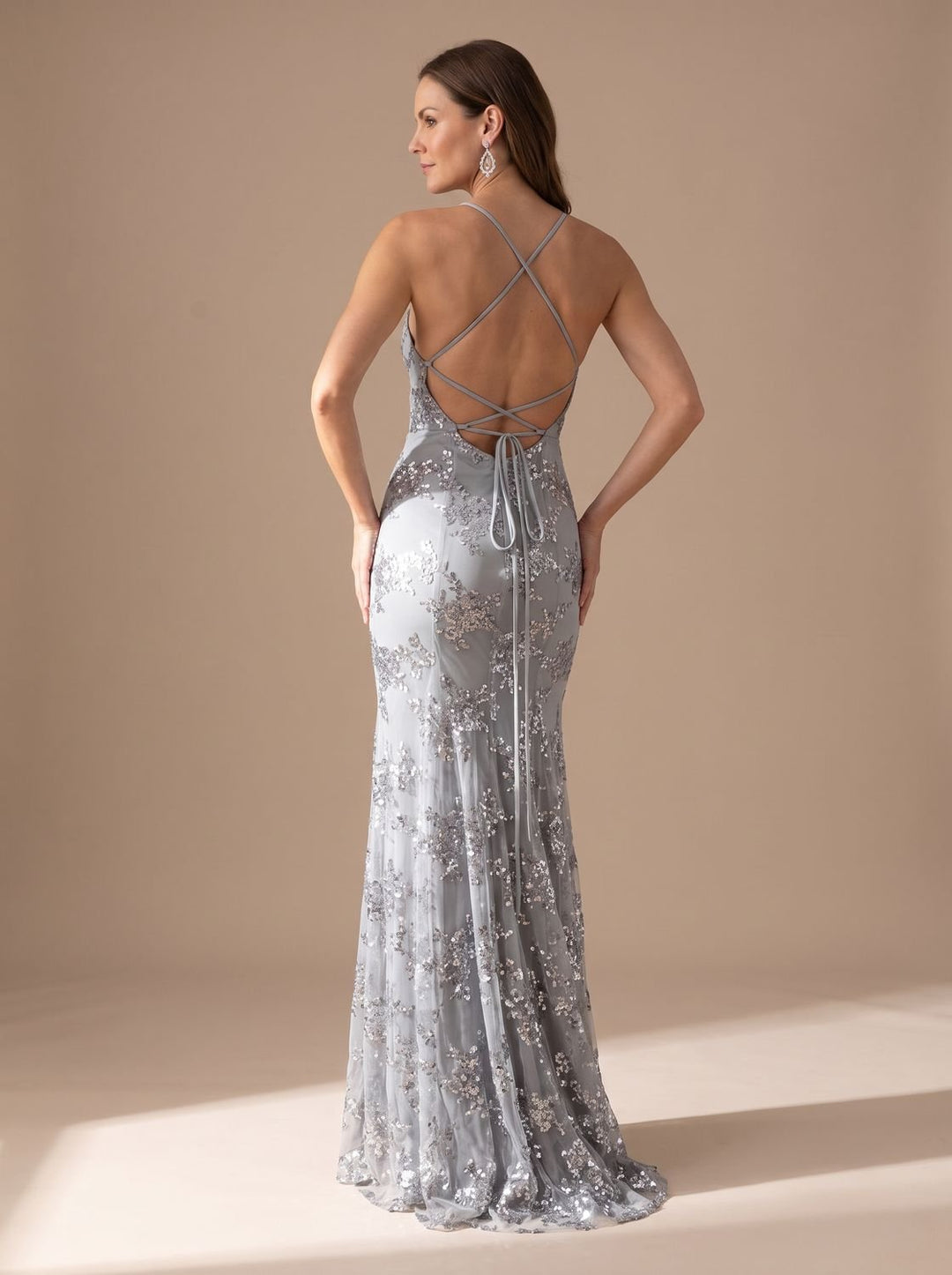 Women's V-Neck Open-Back Sequin Maxi Dress
