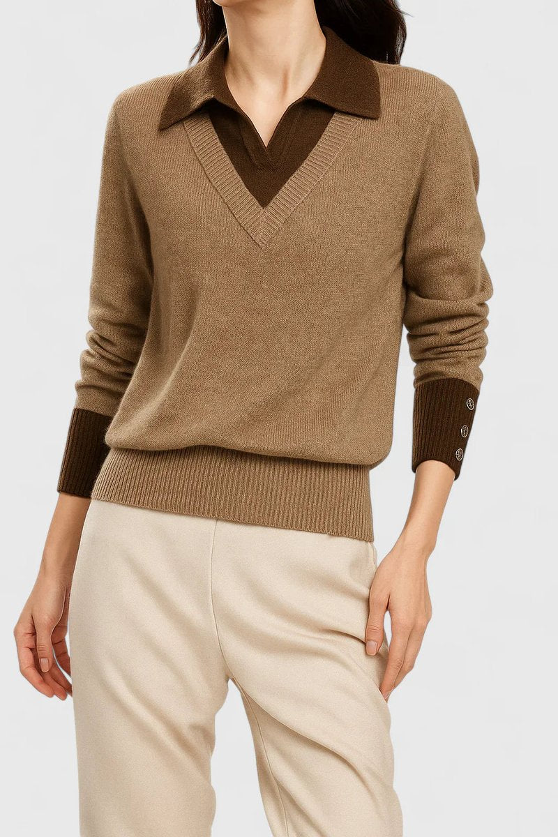Women's V-Neck Polo Collar Knit Pullover Sweater