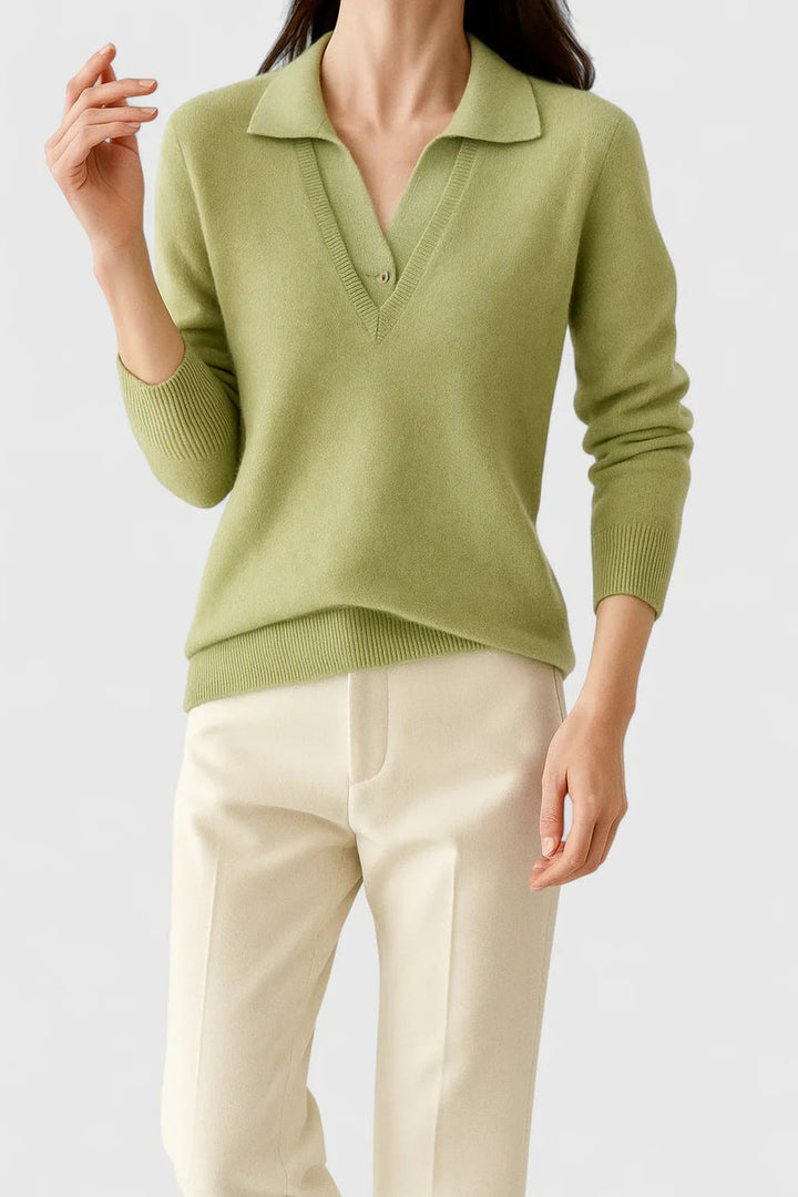 Women's V-Neck Polo Collar Knit Pullover Sweater