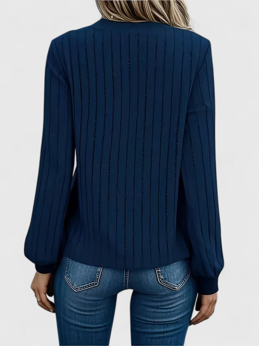 Women's V-Neck Ribbed Long-Sleeve Knit Sweater