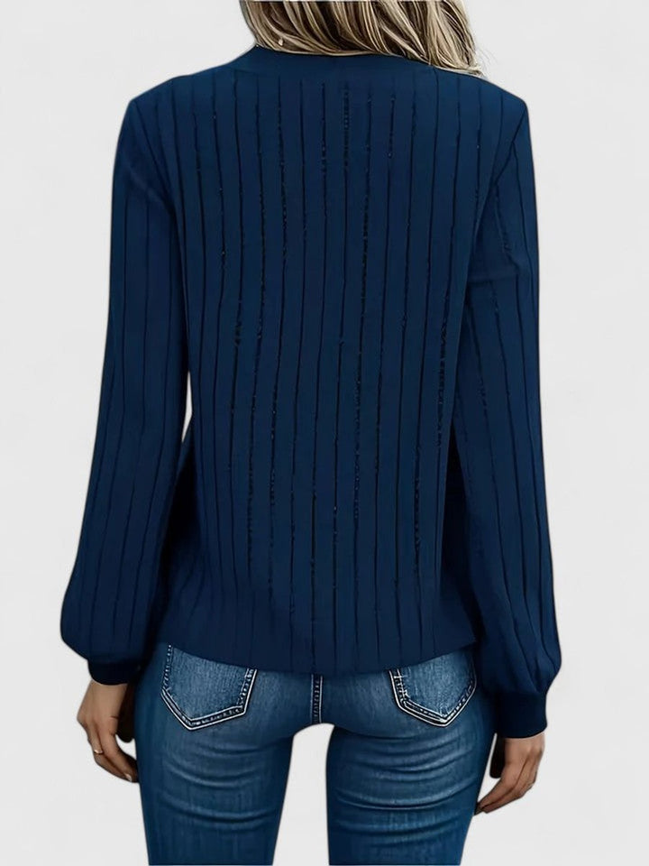 Women's V-Neck Ribbed Long-Sleeve Knit Sweater