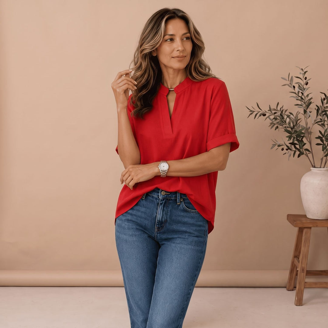 Women's V-Neck Short-Sleeve Relaxed Blouse