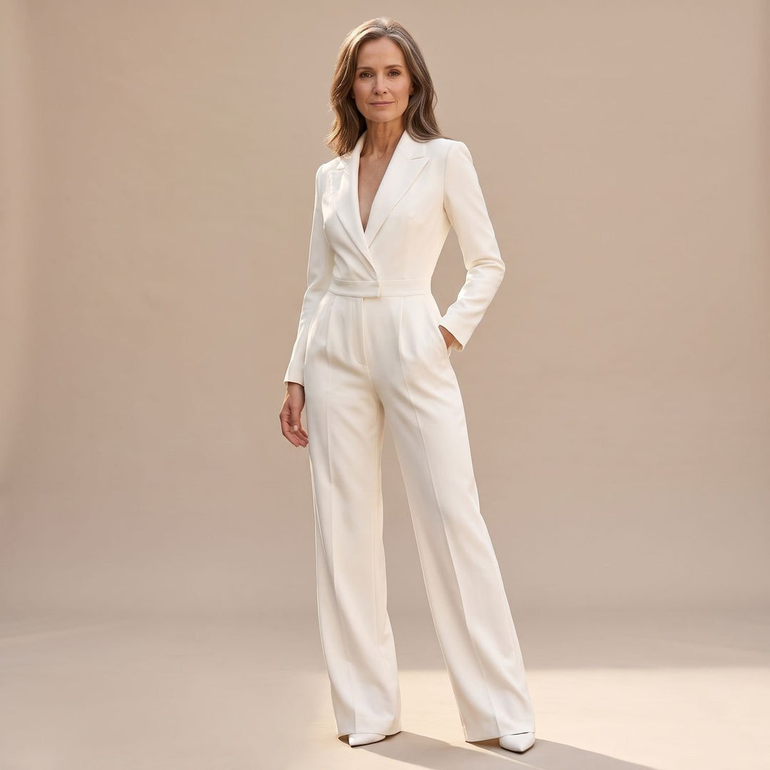 Women's V-Neck Wide-Leg Tailored Jumpsuit - White