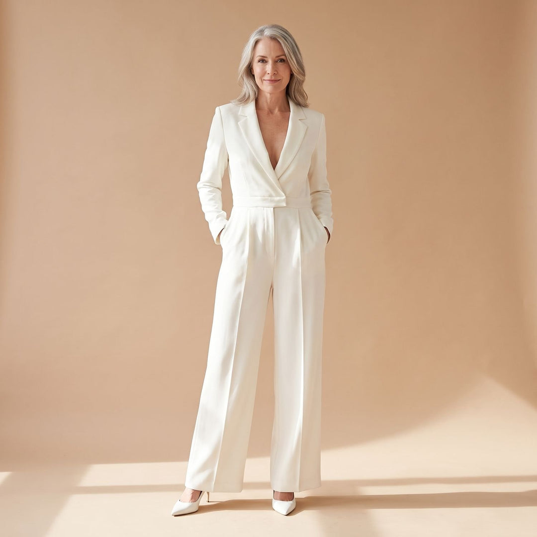 Women's V-Neck Wide-Leg Tailored Jumpsuit
