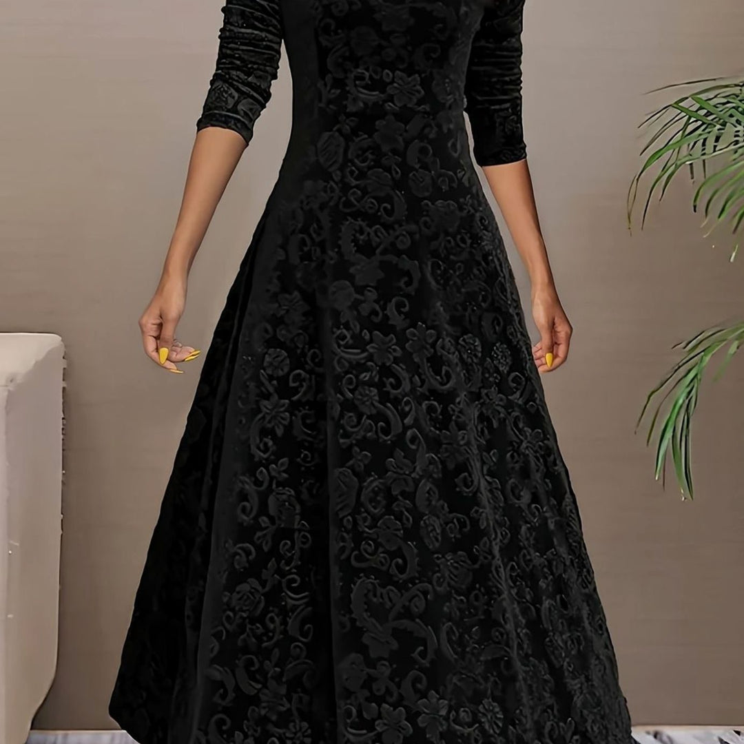 Women's Velvet A-Line V-Neck Long-Sleeve Midi Cocktail Dress