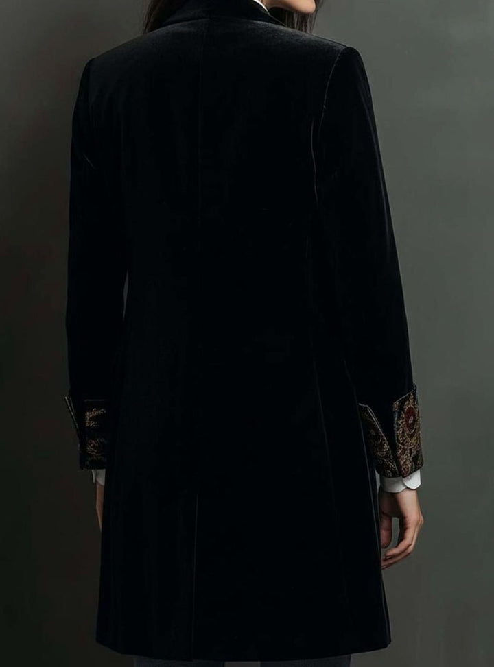 Women's Velvet Baroque Embroidered Slim-Fit Long Blazer
