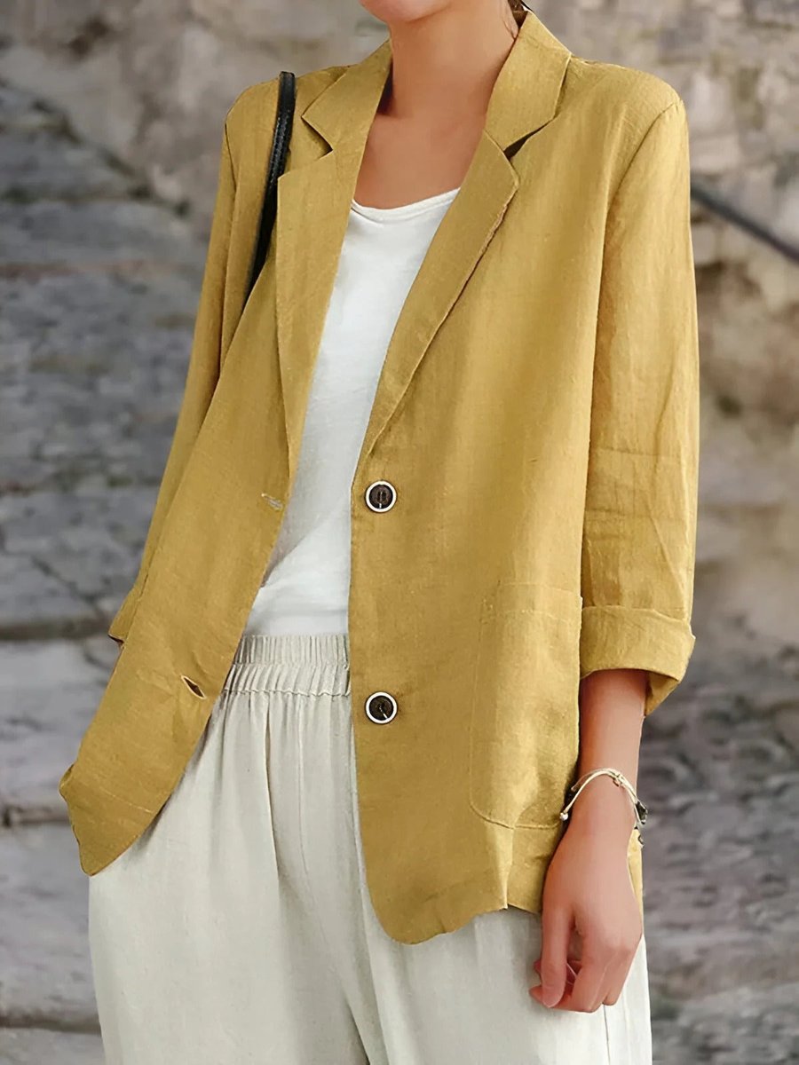 Women's Vest Casual Linen Blazer Lightweight Open-Front Jacket - Yellow