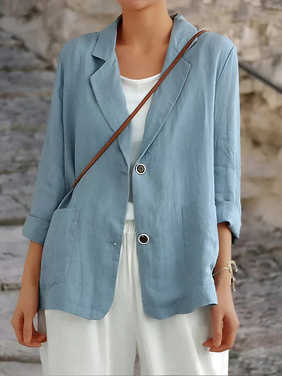 Women's Vest Casual Linen Blazer Lightweight Open-Front Jacket - Blue