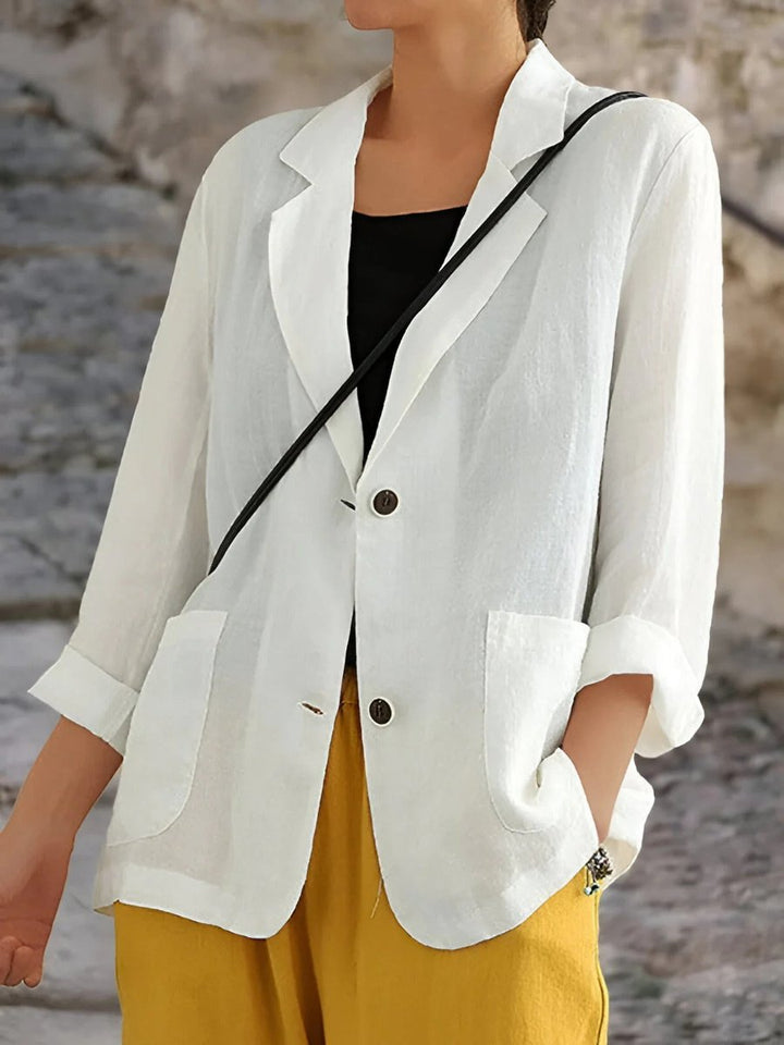 Women's Vest Casual Linen Blazer Lightweight Open-Front Jacket - White