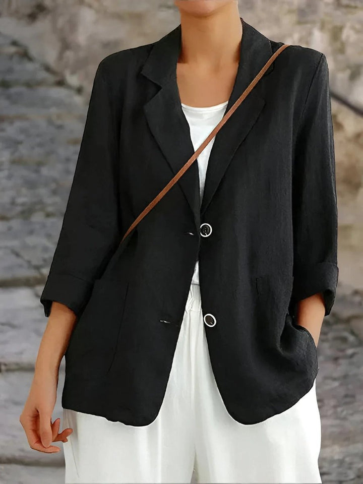 Women's Vest Casual Linen Blazer Lightweight Open-Front Jacket - Black