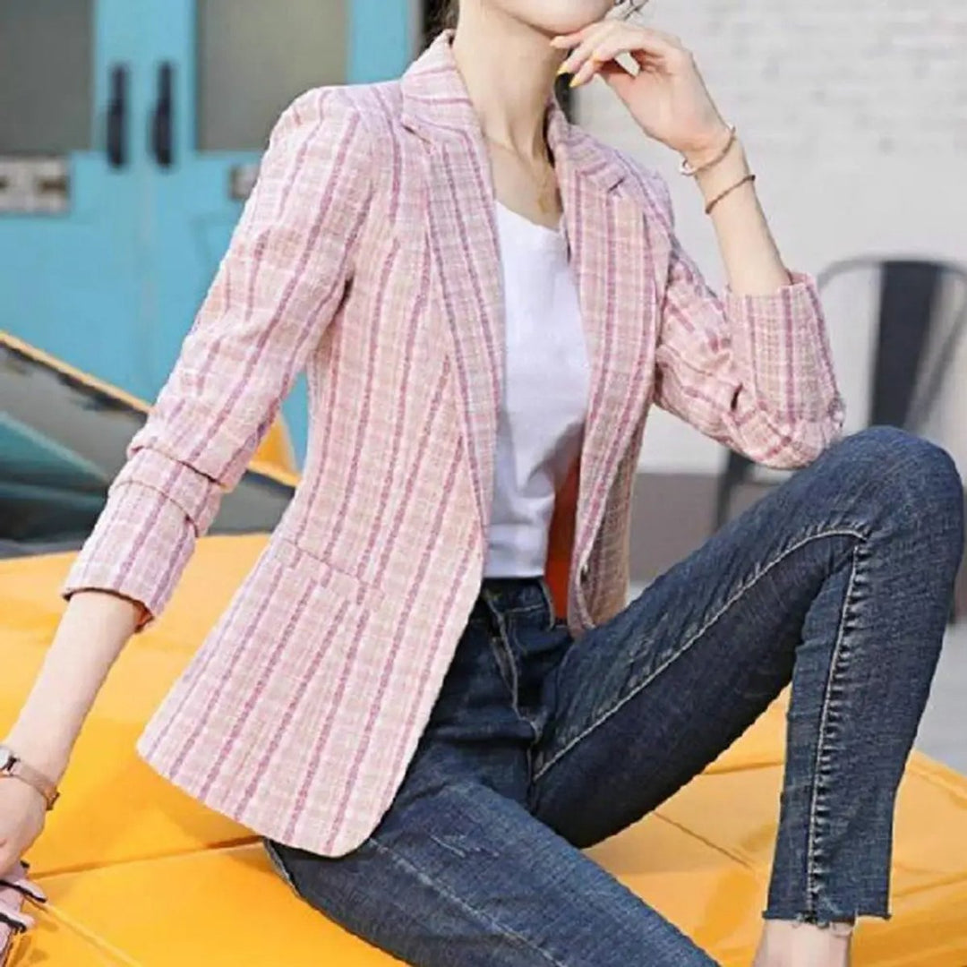 Womens Vest Checkered Single-Button Tailored Blazer Jacket