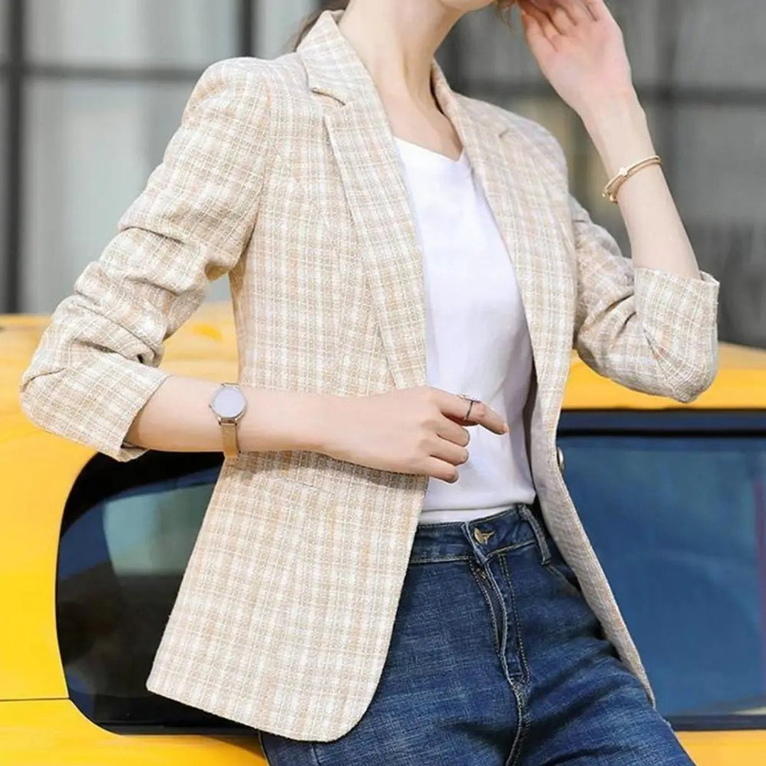 Womens Vest Checkered Single-Button Tailored Blazer Jacket