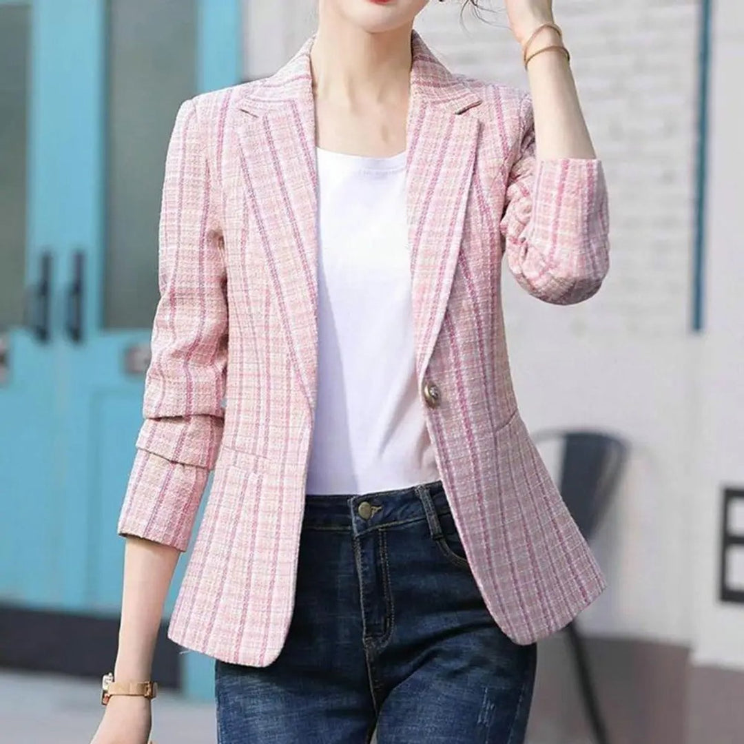 Womens Vest Checkered Single-Button Tailored Blazer Jacket