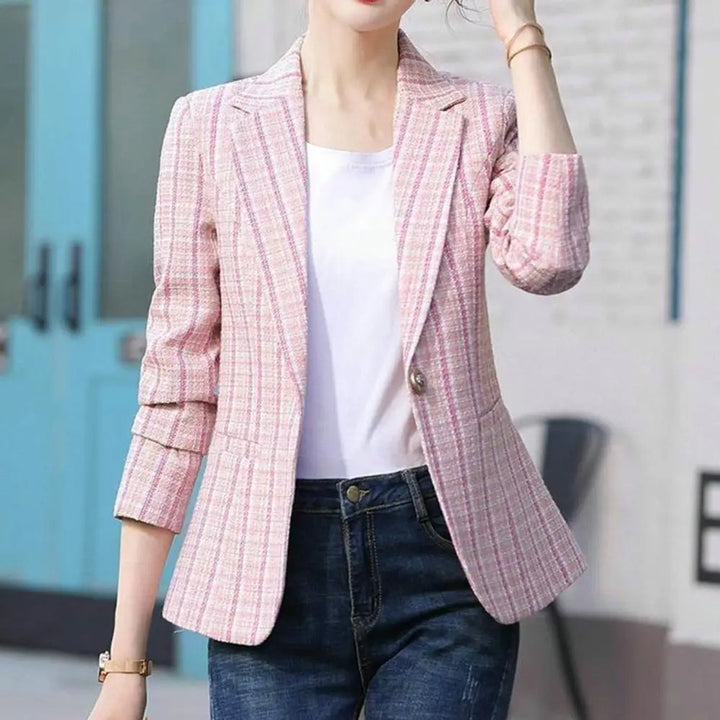 Womens Vest Checkered Single-Button Tailored Blazer Jacket
