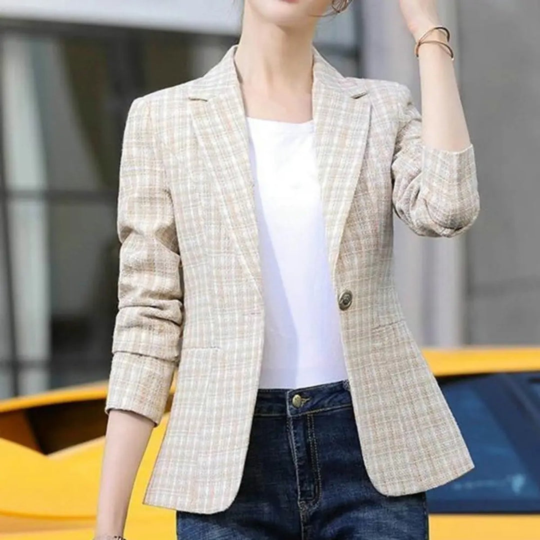 Womens Vest Checkered Single-Button Tailored Blazer Jacket