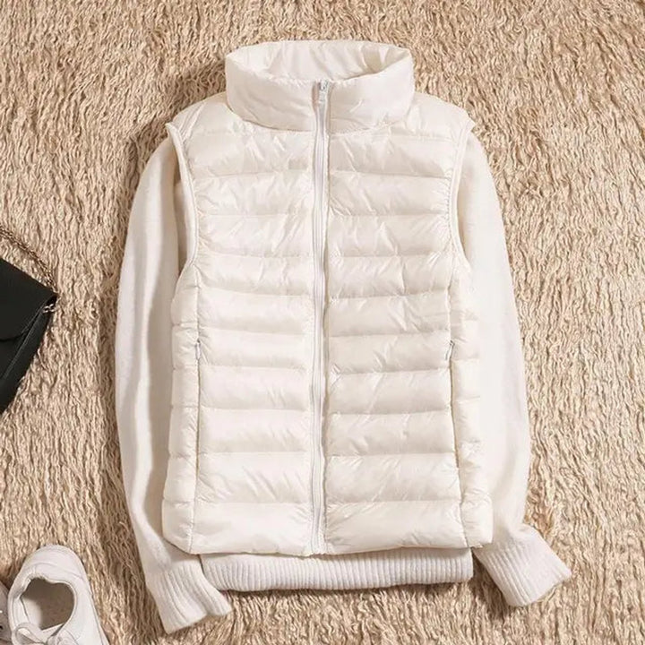 Women's Vest Ultra-Light Sleeveless Puffer Zip-Up Outerwear - White