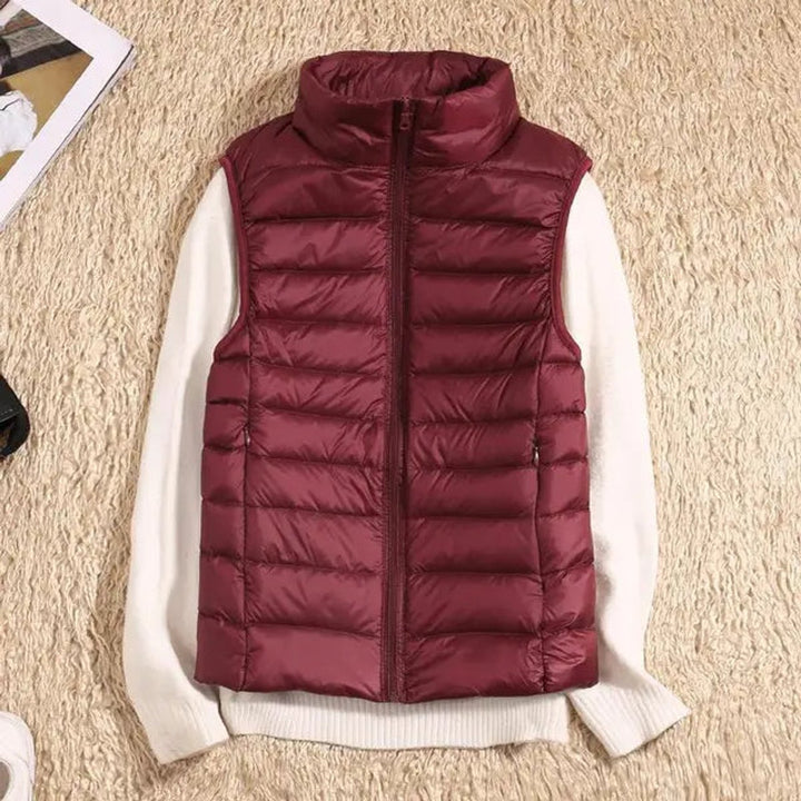 Women's Vest Ultra-Light Sleeveless Puffer Zip-Up Outerwear - Dark Red