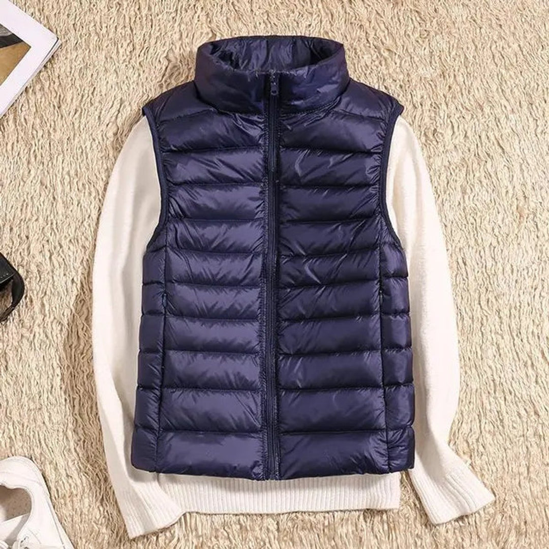 Women's Vest Ultra-Light Sleeveless Puffer Zip-Up Outerwear - Navy Blue