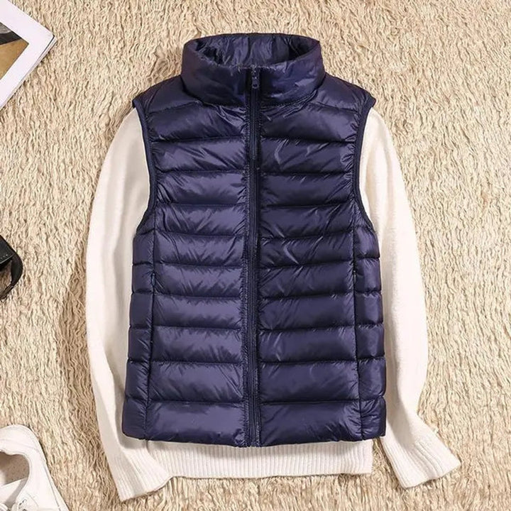 Women's Vest Ultra-Light Sleeveless Puffer Zip-Up Outerwear - Navy Blue
