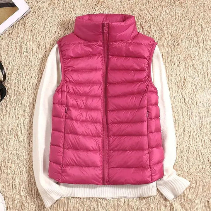 Women's Vest Ultra-Light Sleeveless Puffer Zip-Up Outerwear - Rose Red