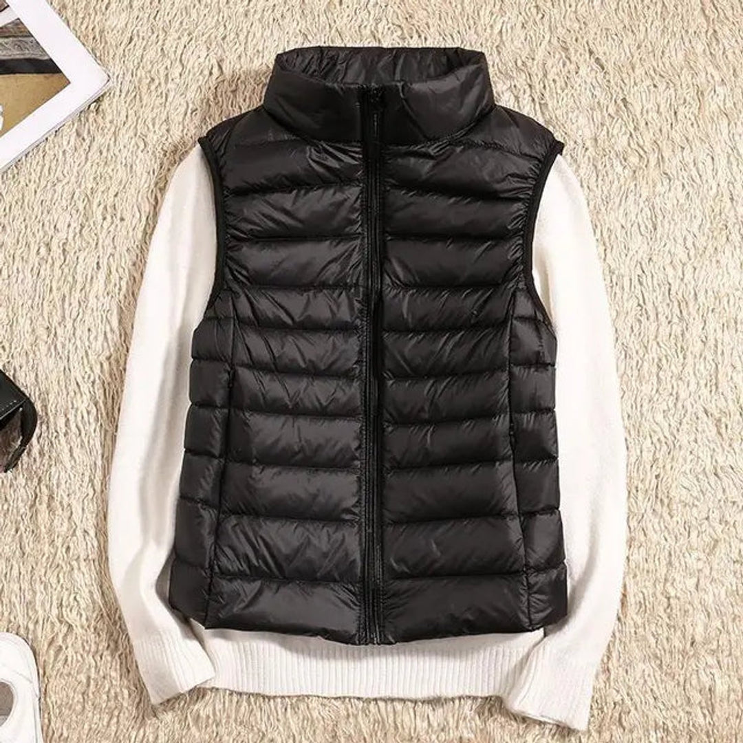 Women's Vest Ultra-Light Sleeveless Puffer Zip-Up Outerwear - Black