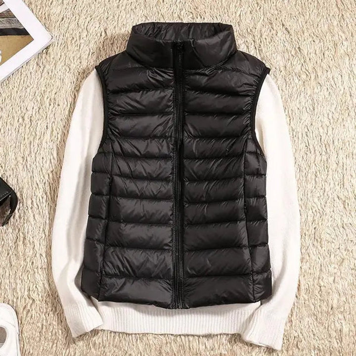 Women's Vest Ultra-Light Sleeveless Puffer Zip-Up Outerwear - Black