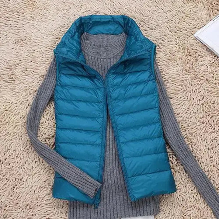 Women's Vest Ultra-Light Sleeveless Puffer Zip-Up Outerwear - Blue