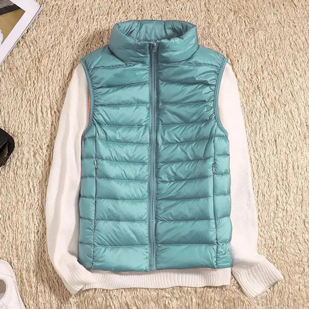 Women's Vest Ultra-Light Sleeveless Puffer Zip-Up Outerwear - Light Blue