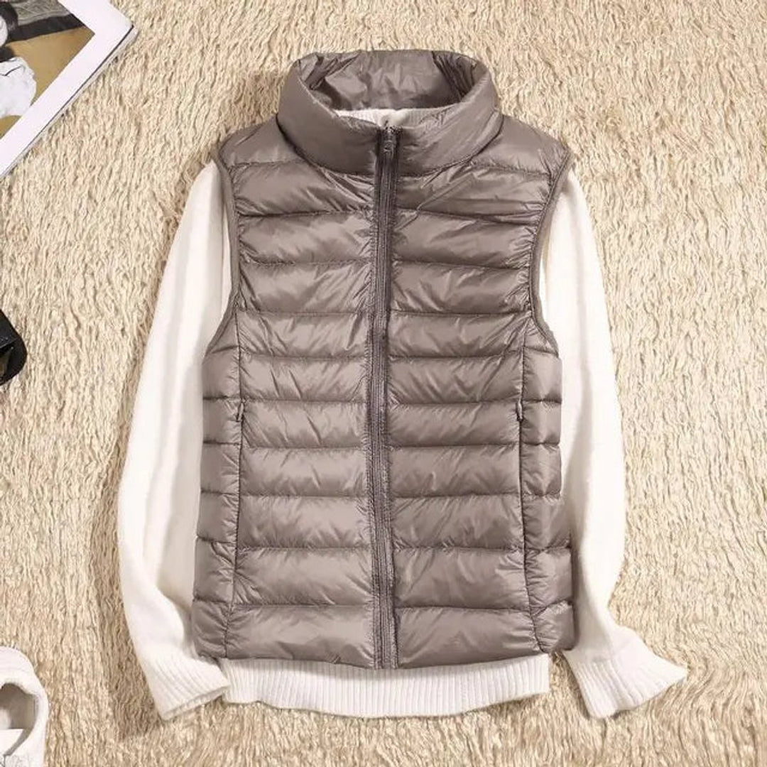 Women's Vest Ultra-Light Sleeveless Puffer Zip-Up Outerwear - Khaki