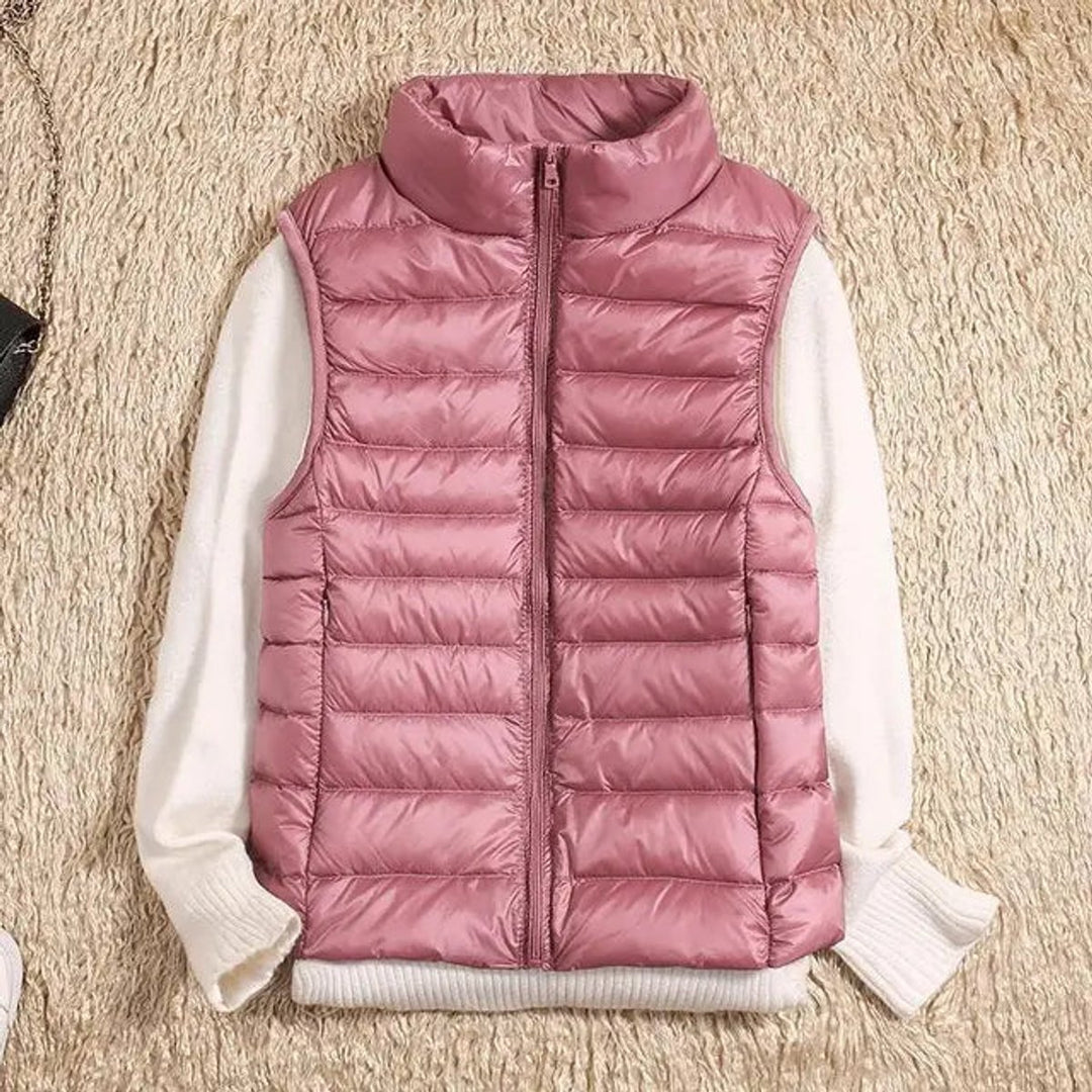 Women's Vest Ultra-Light Sleeveless Puffer Zip-Up Outerwear - Pink