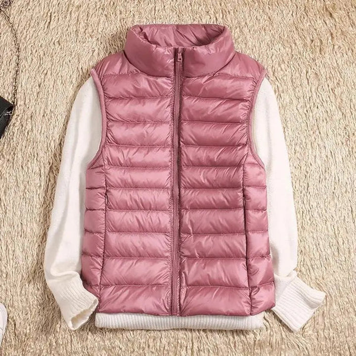 Women's Vest Ultra-Light Sleeveless Puffer Zip-Up Outerwear - Pink