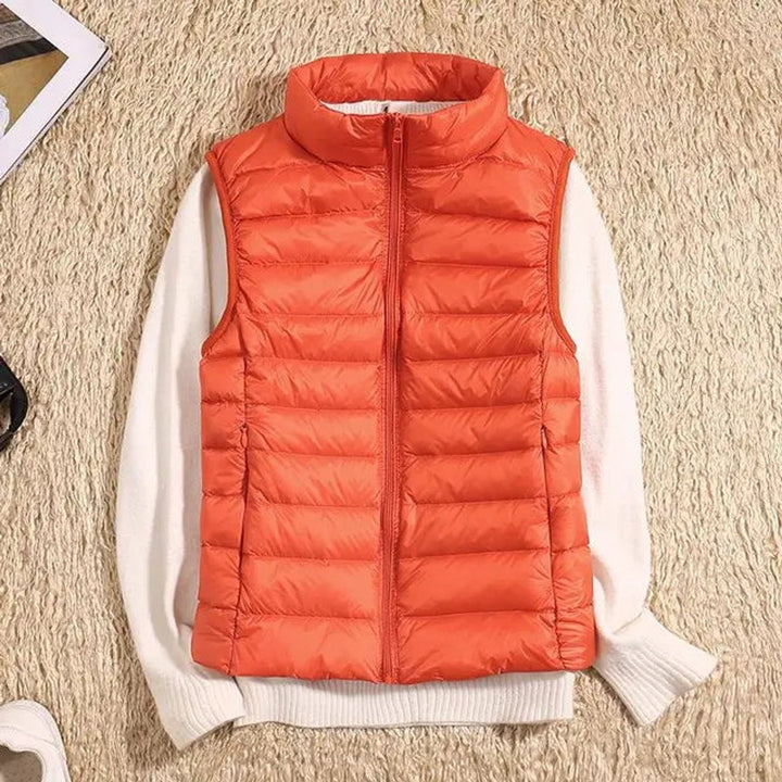 Women's Vest Ultra-Light Sleeveless Puffer Zip-Up Outerwear - Orange