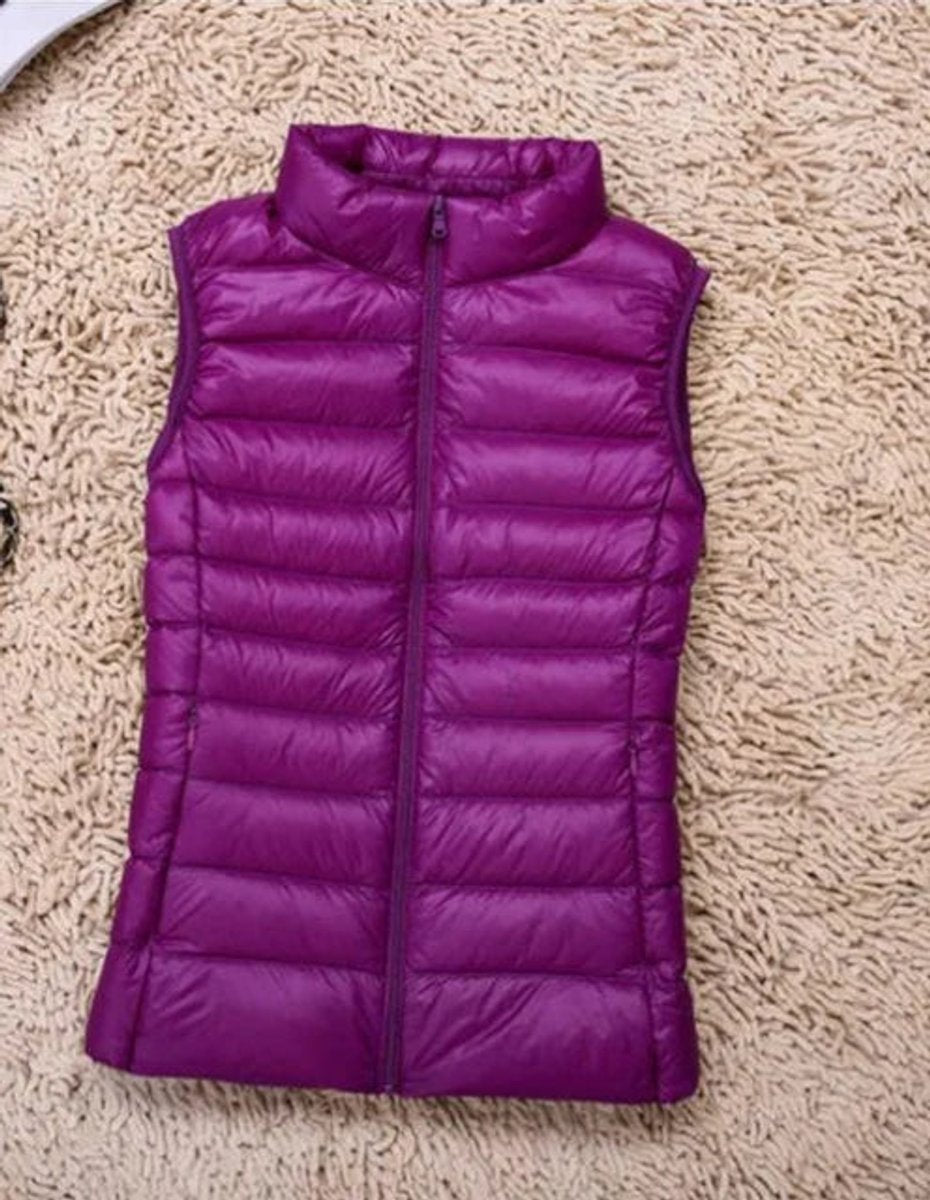 Women's Vest Ultra-Light Sleeveless Puffer Zip-Up Outerwear - Purple
