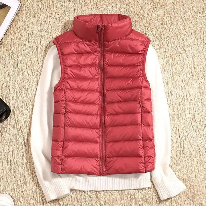 Women's Vest Ultra-Light Sleeveless Puffer Zip-Up Outerwear - Red