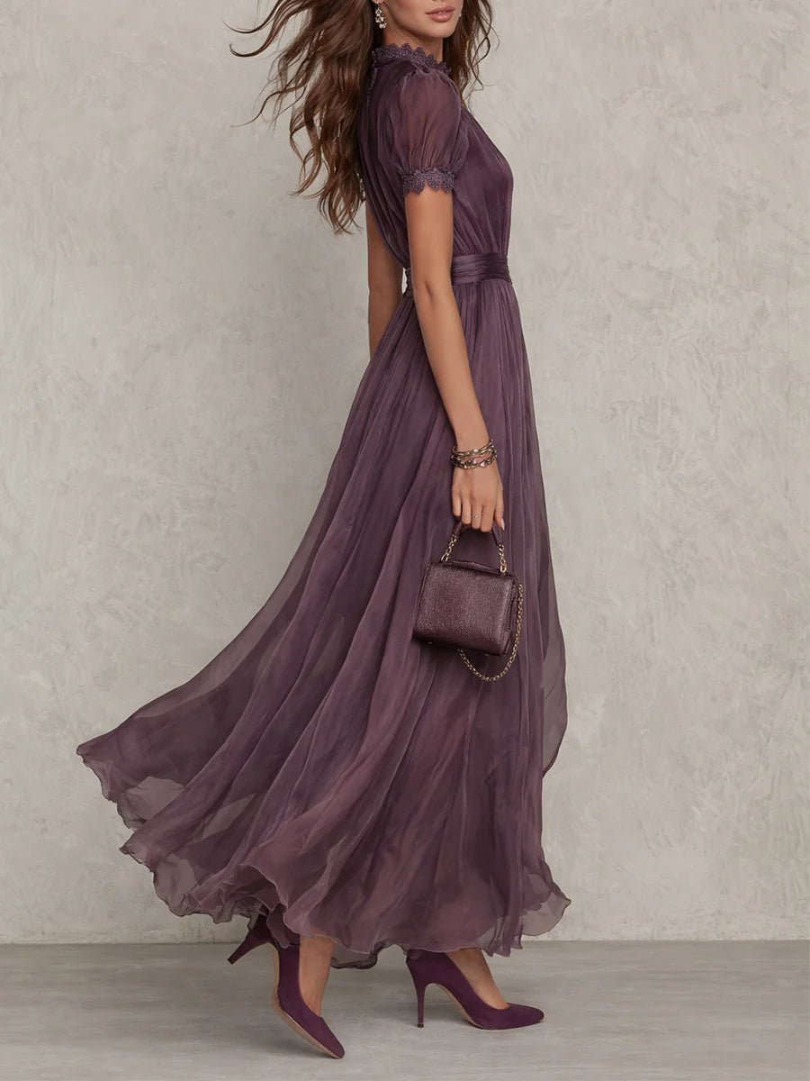 Women's Vintage Elegant Chiffon High-Waist Flowy Maxi Dress