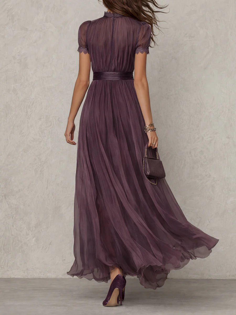 Women's Vintage Elegant Chiffon High-Waist Flowy Maxi Dress