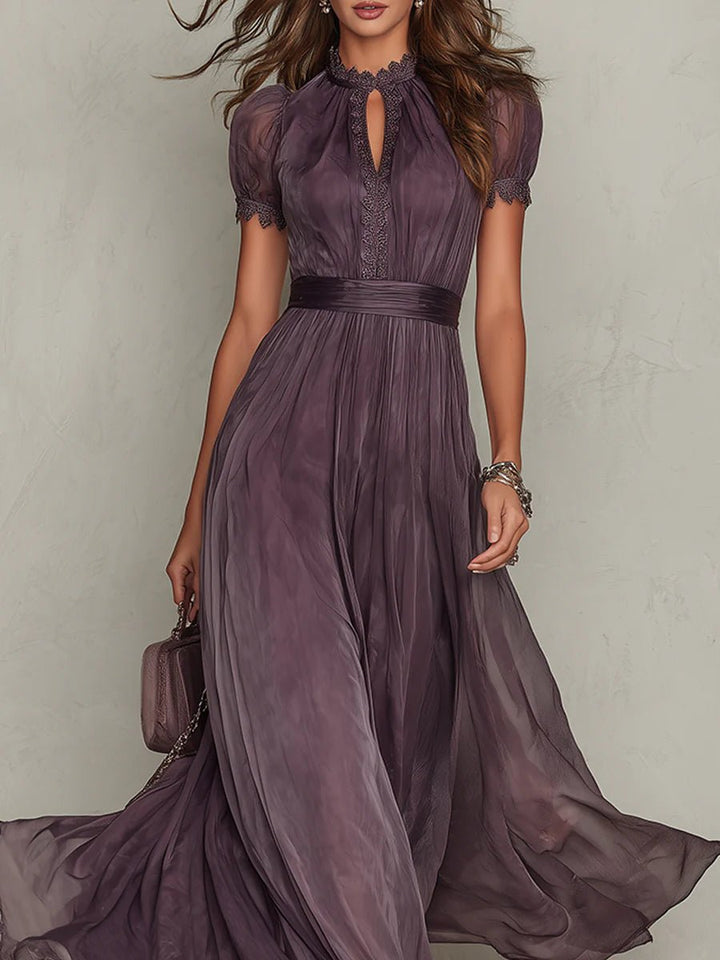 Women's Vintage Elegant Chiffon High-Waist Flowy Maxi Dress