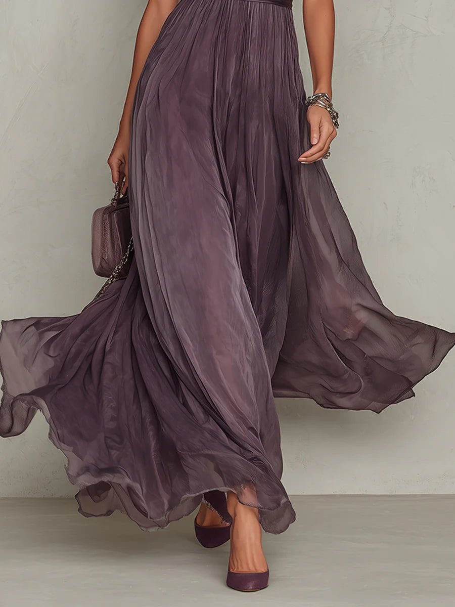Women's Vintage Elegant Chiffon High-Waist Flowy Maxi Dress