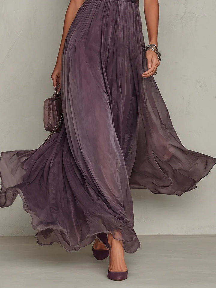 Women's Vintage Elegant Chiffon High-Waist Flowy Maxi Dress