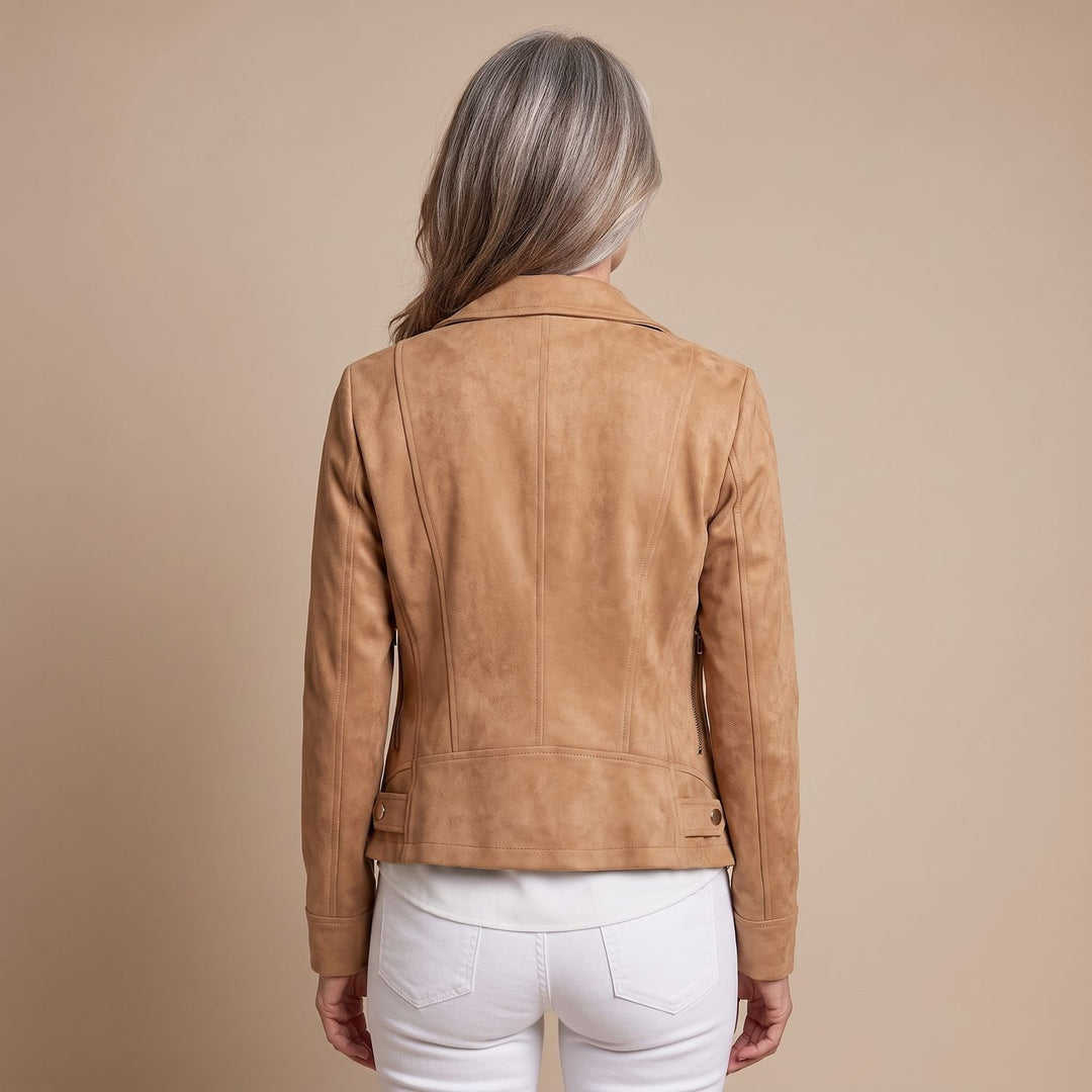 Women's Vintage Faux Suede Cropped Asymmetric-Zip Biker Jacket