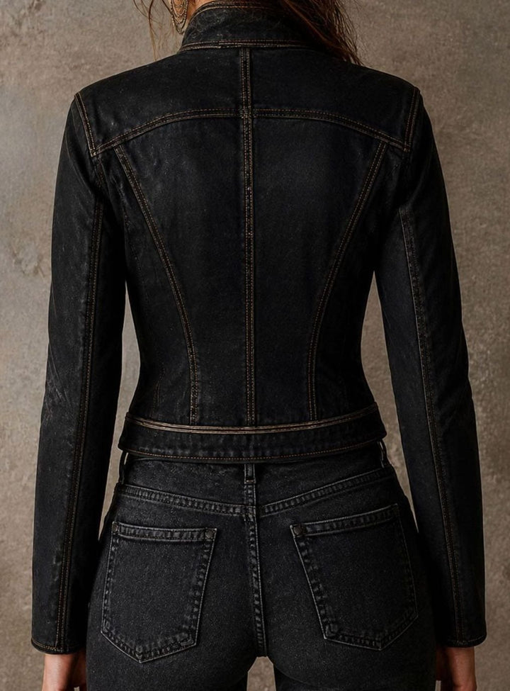 Women's Vintage Military Gold-Trim Faux Leather Jacket